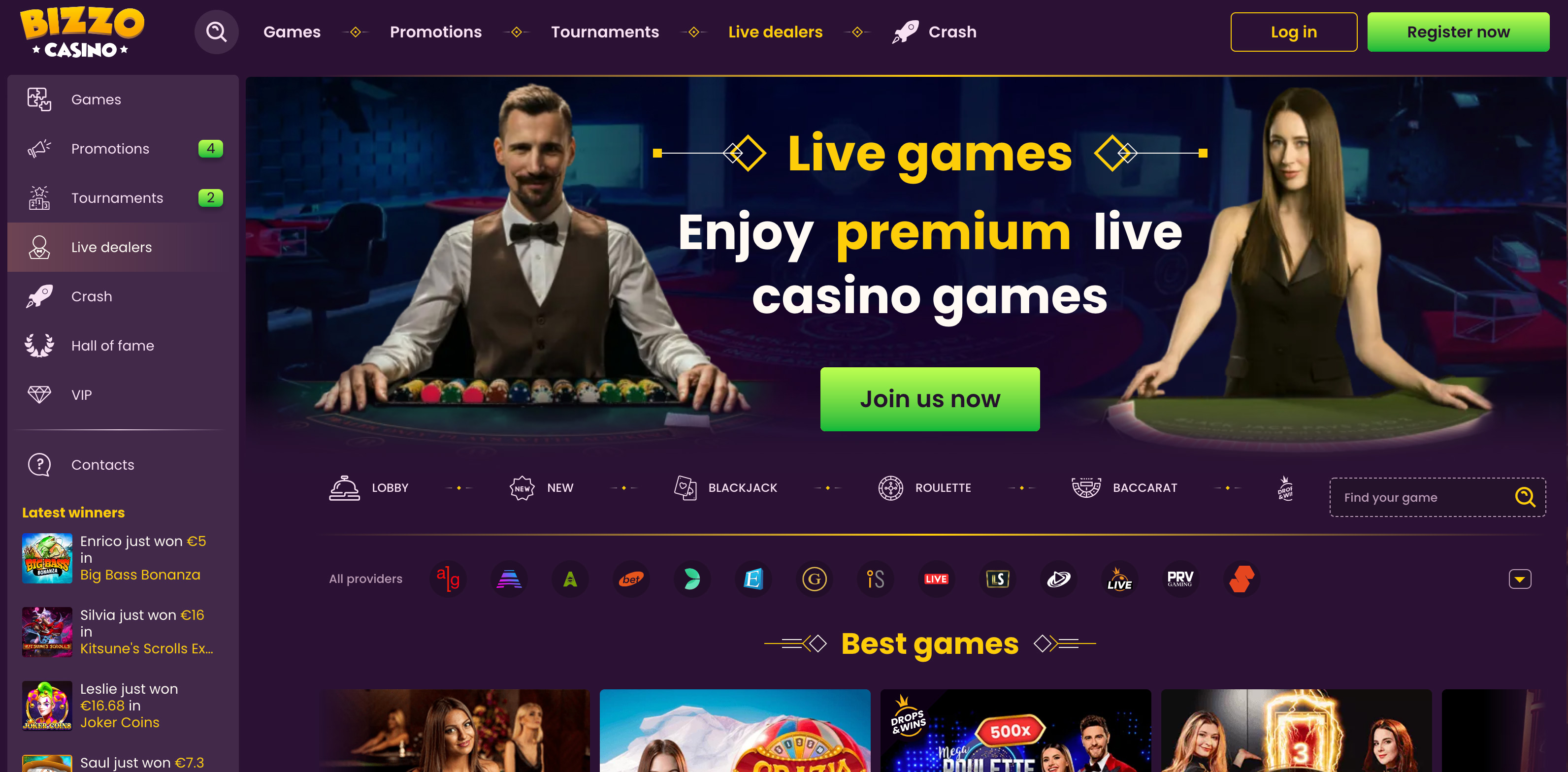 Live Casino Games on Bizzo