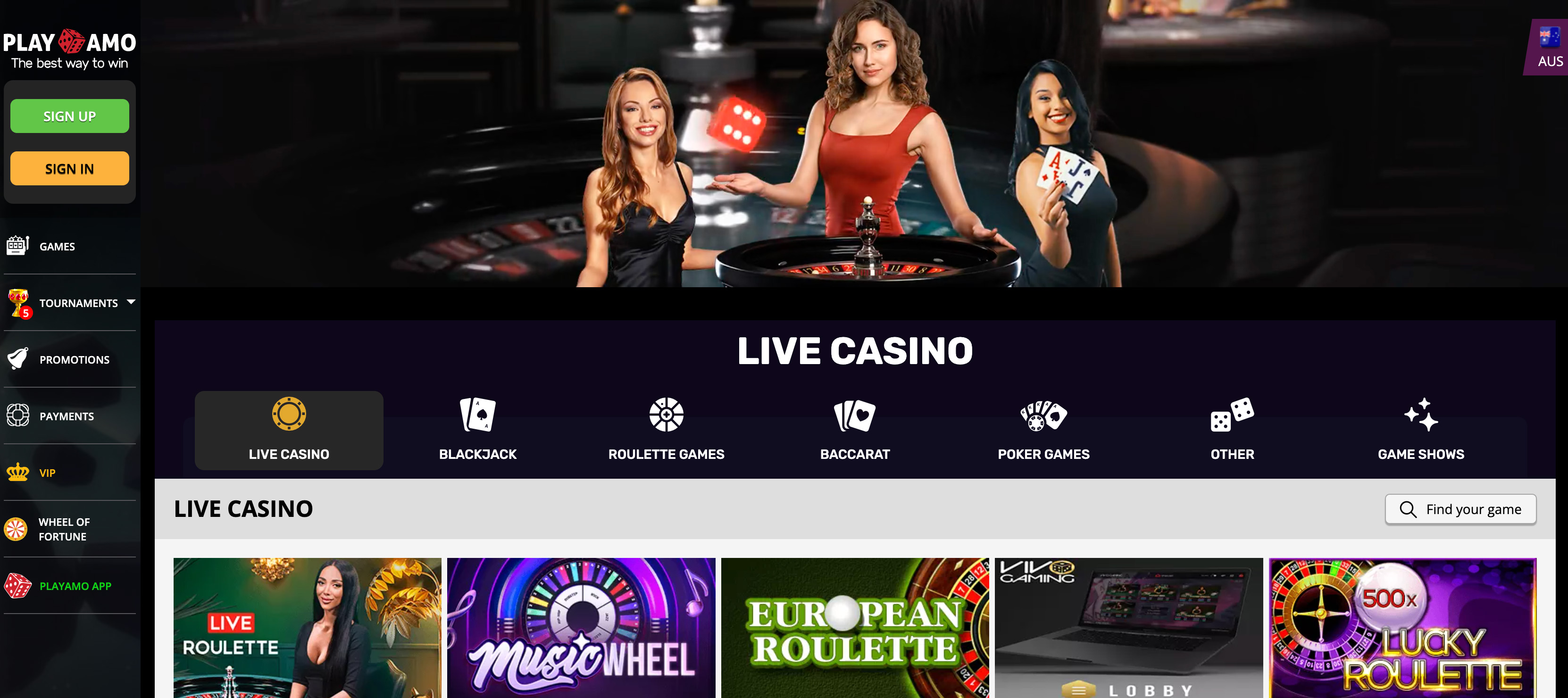 Live dealer casino PlayAmo