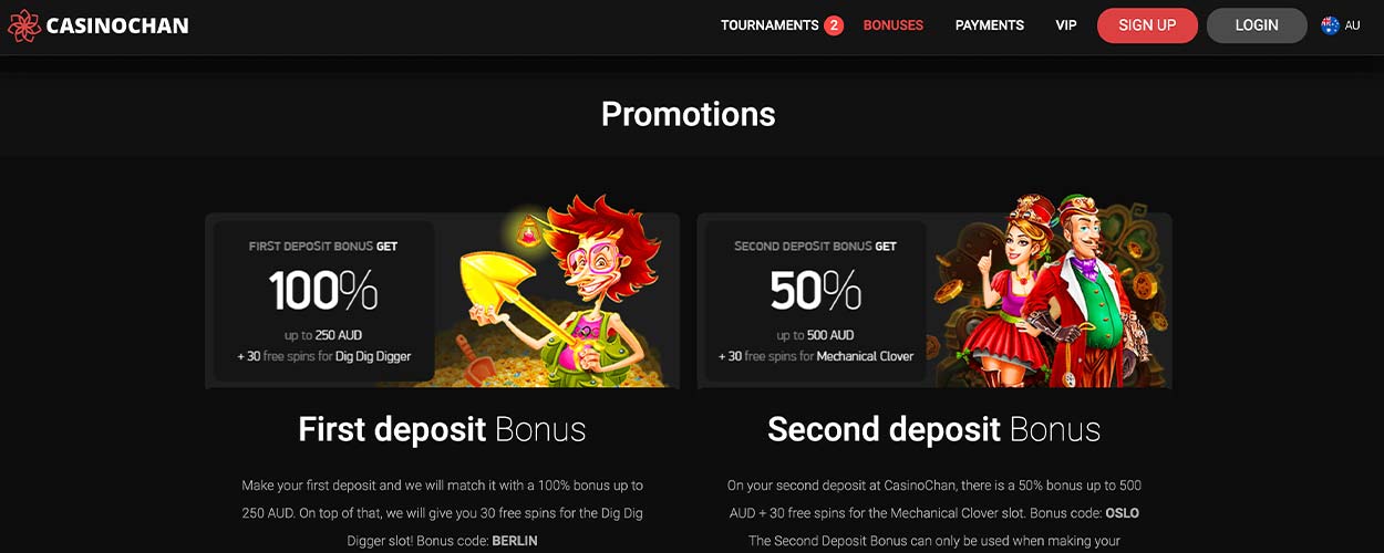 CasinoChan bonuses for aussie players