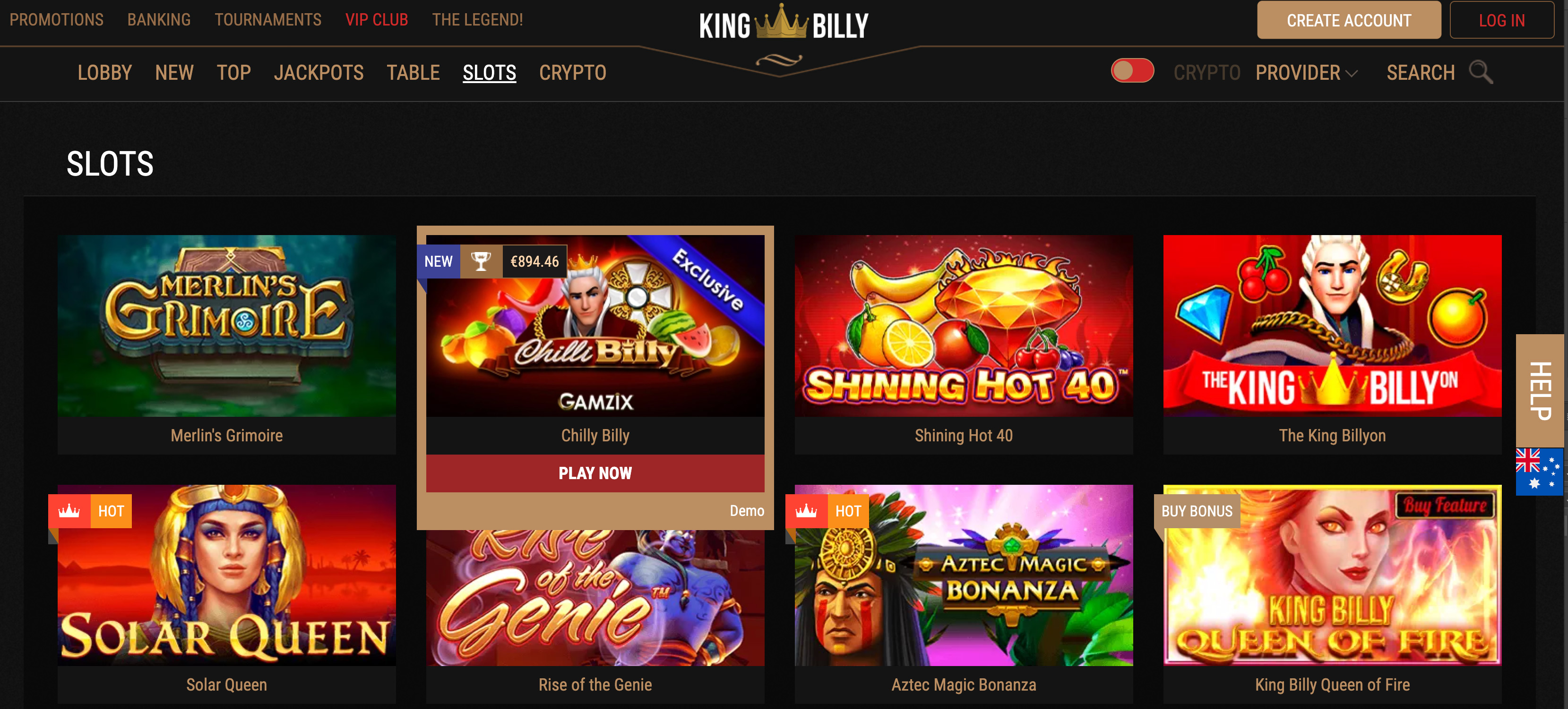 King Billy Casino - Slot games for AU