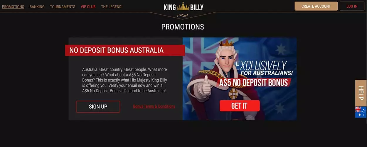 King Billy Casino bonuses for aussie players