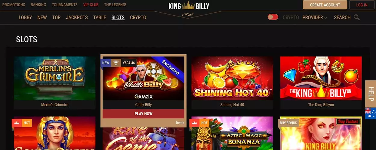 King Billy Casino - Slot games for AU