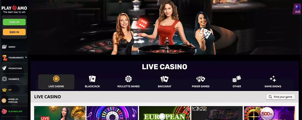 Live dealer casino PlayAmo