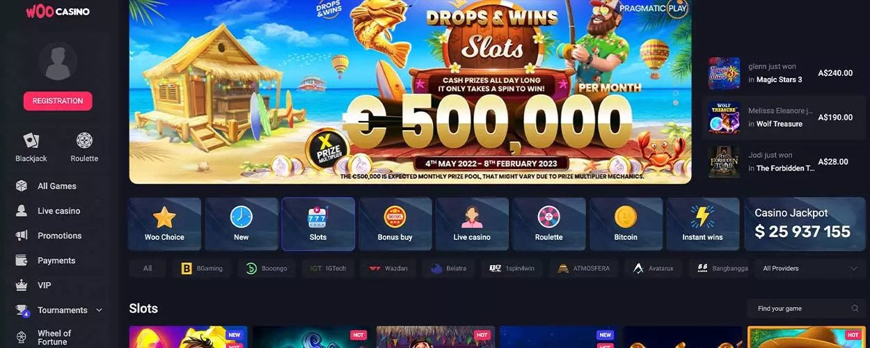 Woocasino pokies and live games